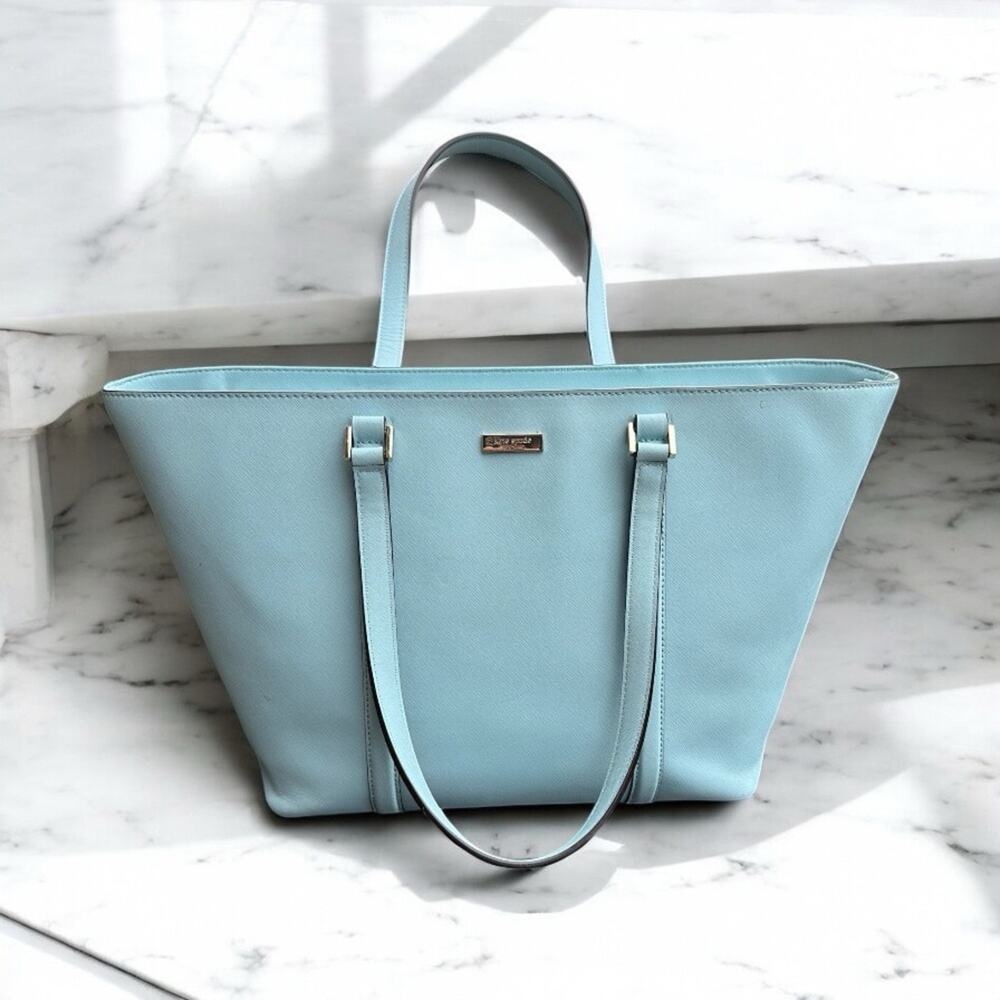 Kate Spade New York Light Blue Baby Blue Large Tote Handbag GUC